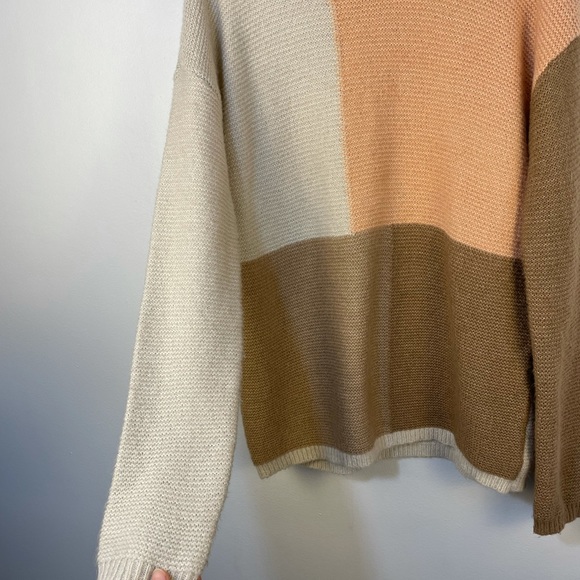Cowl Turtleneck oversized long colorblock fuzzy knit sweater soft size medium - Picture 3 of 12